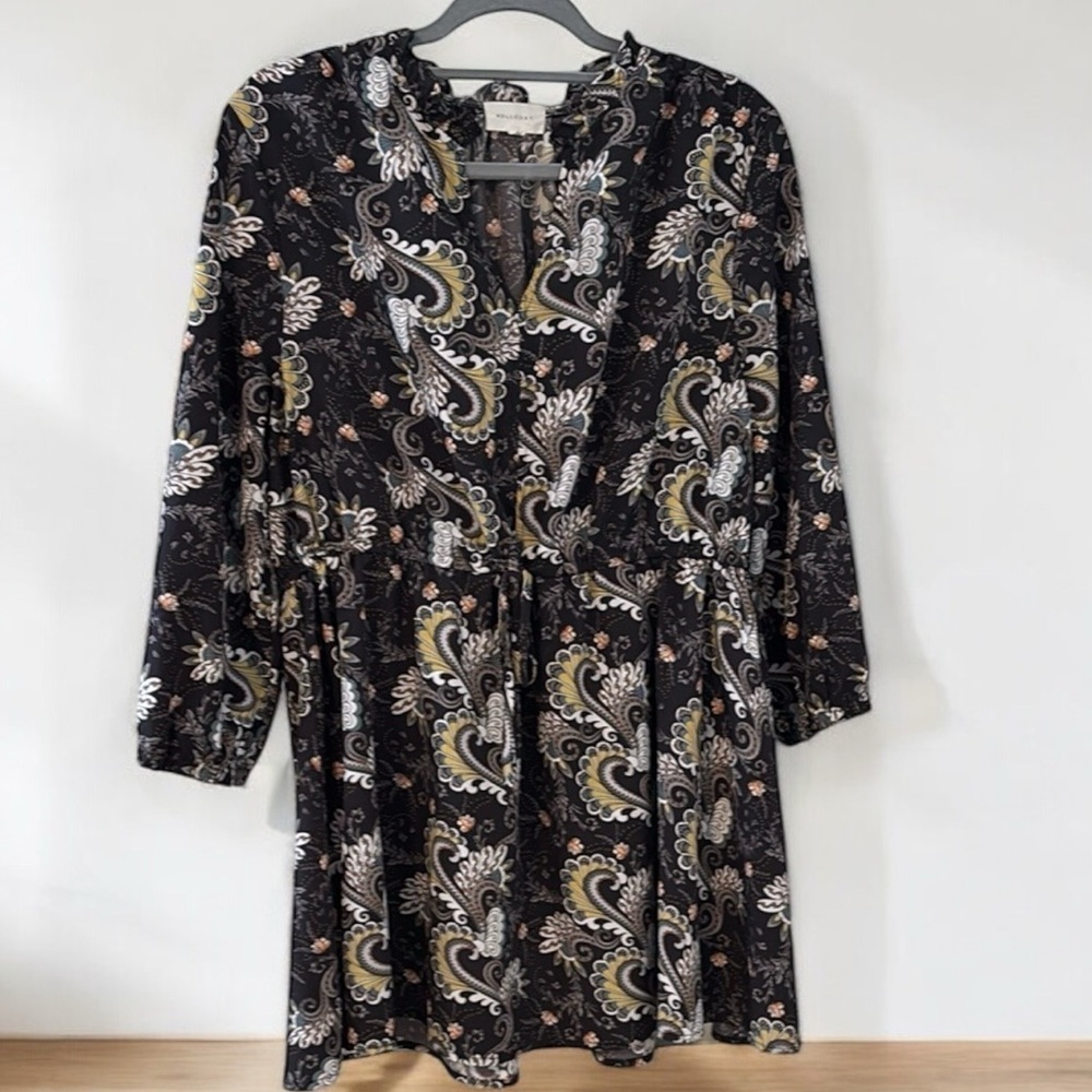 MELLODAY gray paisley print Long Sleeve Dress sz 1X